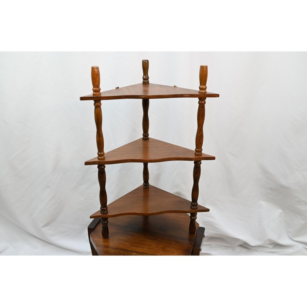 Vintage 3 Tier Wooden Corner Shelf Wall Hanging Spindle Wood Display Rack
